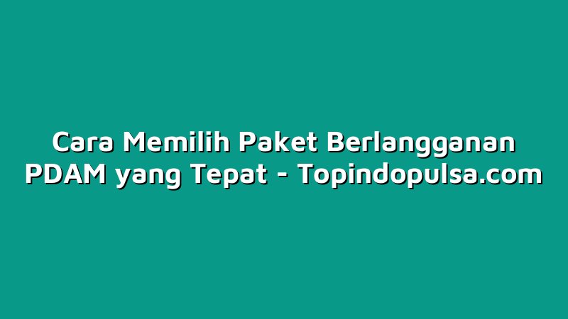 Cara Memilih Paket Berlangganan PDAM yang Tepat