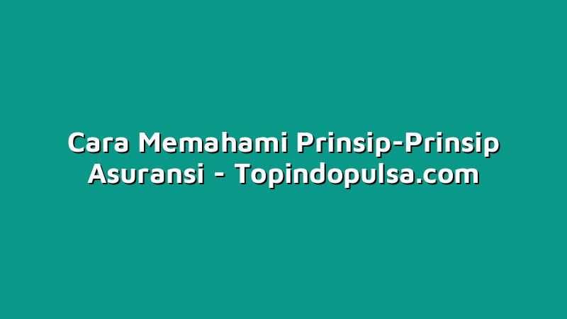 Cara Memahami Prinsip-Prinsip Asuransi