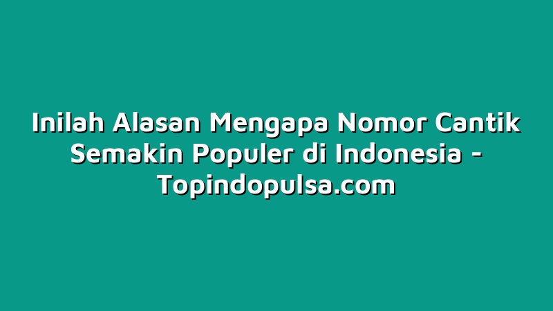 Inilah Alasan Mengapa Nomor Cantik Semakin Populer di Indonesia